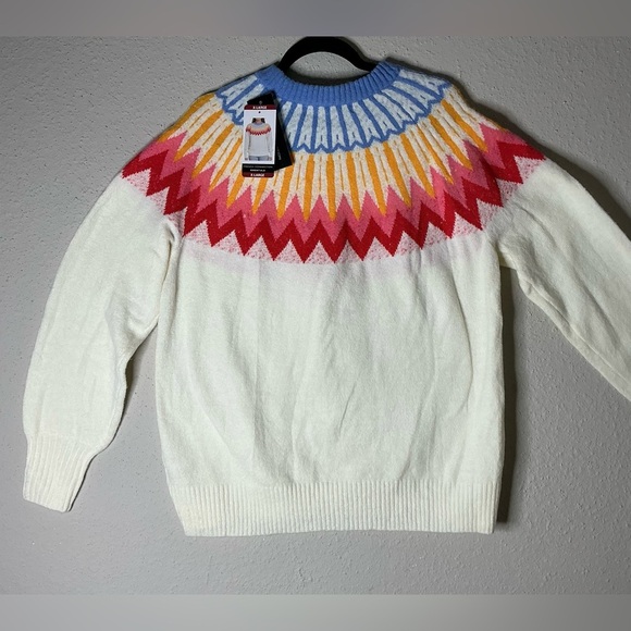 Nordic Pattern Crew Neck Sweater in Blue and Yellow - Picture 5 of 7